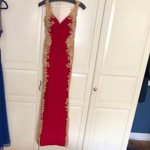 Beautiful red and gold prom dress